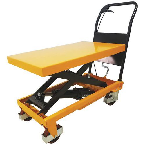 Mobilní hydraulický zvedací stůl Manutan, do 1 000 kg, deska 101,5 x 51,5 cm