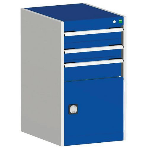 Dílenské zásuvkové skříně Bott Cubio, 90 x 52,5 x 52,5-65 cm, 3 zásuvky, 1 skříňka
