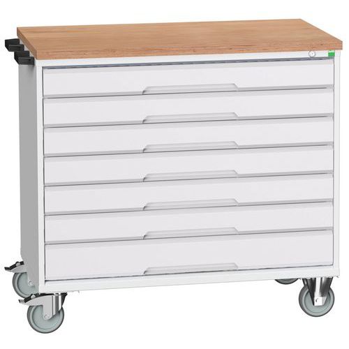 Mobilní zásuvkové stoly Bott Verso, 98 x 80/105 x 55/60 cm, 7 zásuvek, multiplex/linoleum/rohož