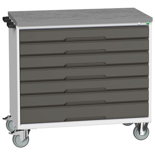 Mobilní zásuvkové stoly Bott Verso, 98 x 80/105 x 55/60 cm, 7 zásuvek, multiplex/linoleum/rohož