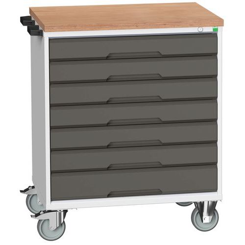 Mobilní zásuvkové stoly Bott Verso, 98 x 80/105 x 55/60 cm, 7 zásuvek, multiplex/linoleum/rohož
