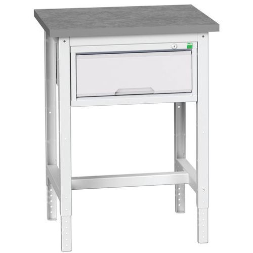 Dílenské stoly Bott Verso se zásuvkou, šířka 70 cm, výškově nastavitelné, multiplex/linoleum