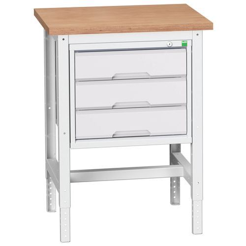 Dílenské stoly Bott Verso se zásuvkami, šířka 70 cm, výškově nastavitelné, multiplex/linoleum