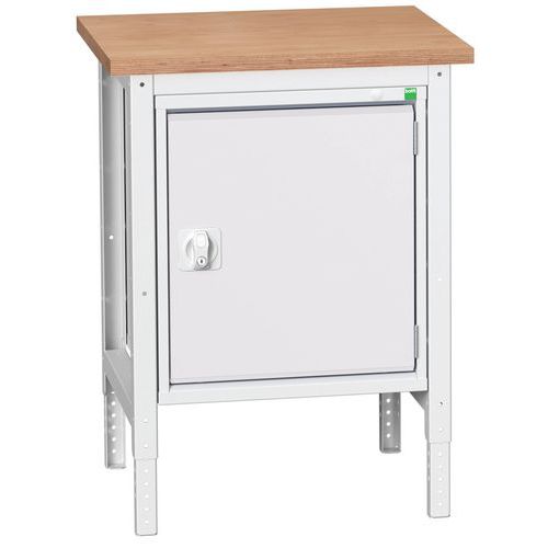 Dílenské stoly Bott Verso se skříňkou, šířka 70 cm, výškově nastavitelné, multiplex/linoleum