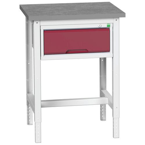 Dílenské stoly Bott Verso se zásuvkou, šířka 70 cm, výškově nastavitelné, multiplex/linoleum