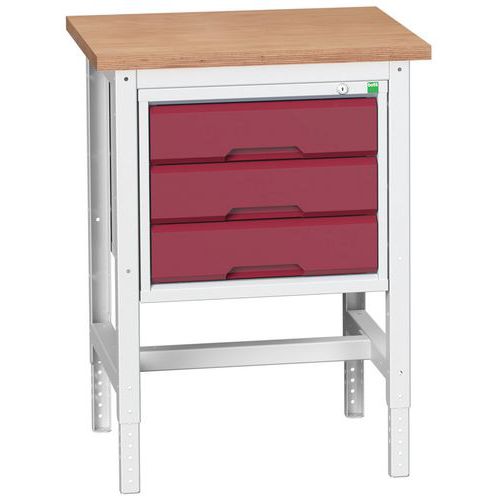 Dílenské stoly Bott Verso se zásuvkami, šířka 70 cm, výškově nastavitelné, multiplex/linoleum