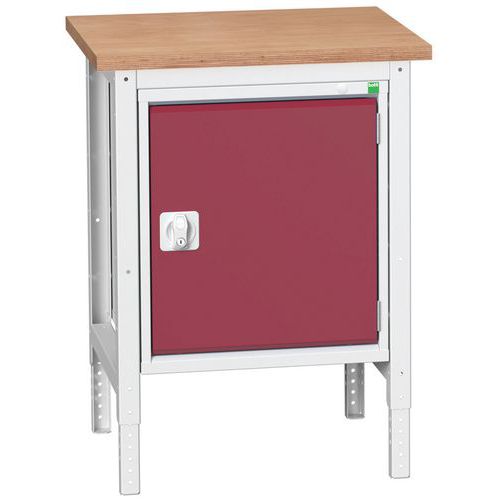 Dílenské stoly Bott Verso se skříňkou, šířka 70 cm, výškově nastavitelné, multiplex/linoleum