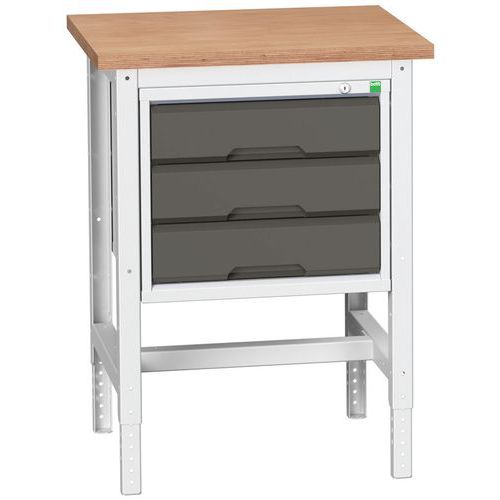 Dílenské stoly Bott Verso se zásuvkami, šířka 70 cm, výškově nastavitelné, multiplex/linoleum