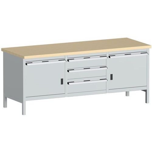 Dílenský stůl Bott Cubio Storage, 84 x 200 x 75 cm, 2 skříňky, 5 zásuvek, multiplex/linoleum