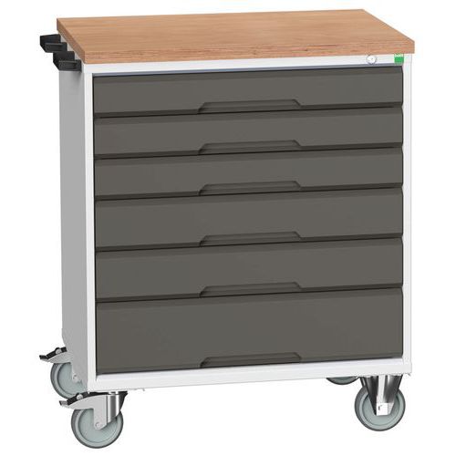 Mobilní zásuvkové stoly Bott Verso, 98 x 80/105 x 55/60 cm, 6 zásuvek, multiplex/linoleum/rohož