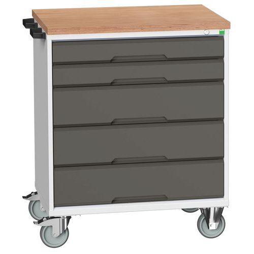 Mobilní zásuvkové stoly Bott Verso, 98 x 80/105 x 55/60 cm, 5 zásuvek, multiplex/linoleum/rohož