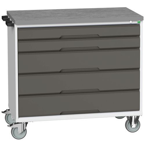 Mobilní zásuvkové stoly Bott Verso, 98 x 80/105 x 55/60 cm, 5 zásuvek, multiplex/linoleum/rohož