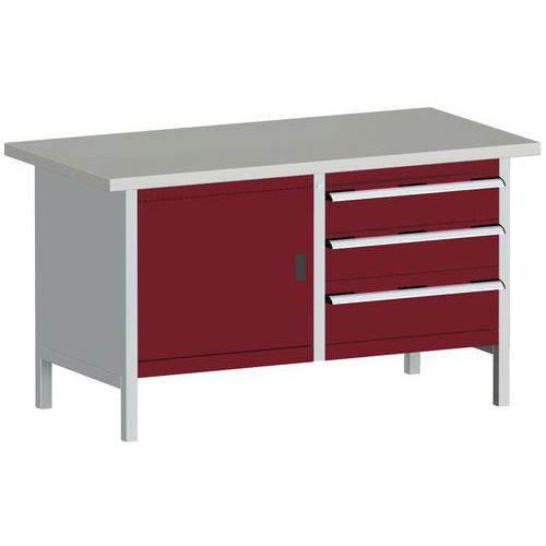 Dílenský stůl Bott Cubio Storage, 84 x 150 x 75 cm, 3 zásuvky, skříňka, linoleum/multiplex