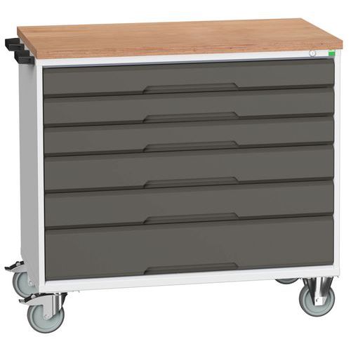 Mobilní zásuvkové stoly Bott Verso, 98 x 80/105 x 55/60 cm, 6 zásuvek, multiplex/linoleum/rohož