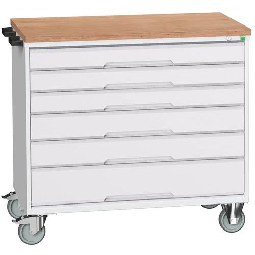 Mobilní zásuvkové stoly Bott Verso, 98 x 80/105 x 55/60 cm, 6 zásuvek, multiplex/linoleum/rohož