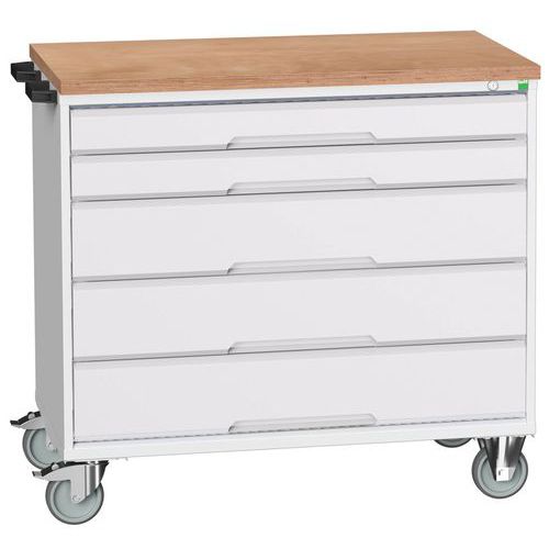 Mobilní zásuvkové stoly Bott Verso, 98 x 80/105 x 55/60 cm, 5 zásuvek, multiplex/linoleum/rohož