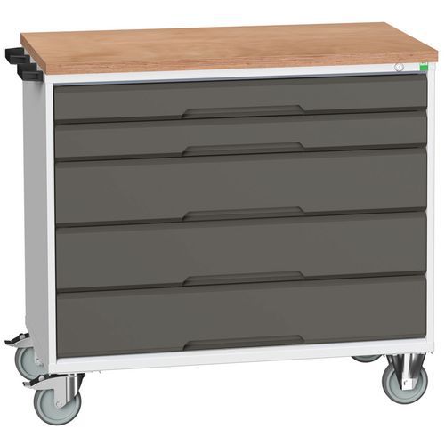 Mobilní zásuvkové stoly Bott Verso, 98 x 80/105 x 55/60 cm, 5 zásuvek, multiplex/linoleum/rohož