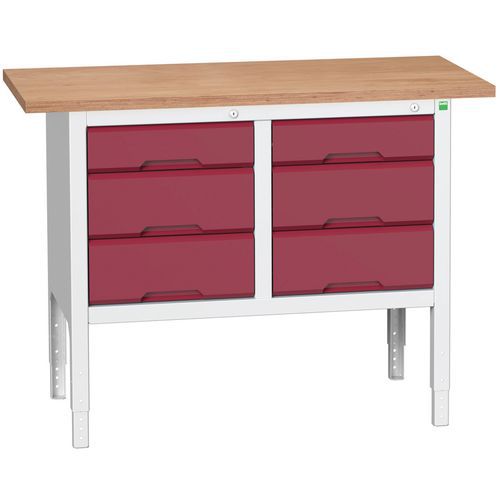 Dílenské stoly Bott Verso Storage, 83-93 x 125 x 60 cm, různá vybavení, multiplex