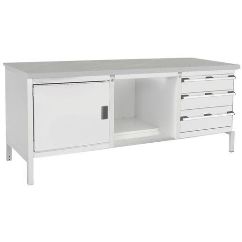 Dílenský stůl Bott Cubio Storage, 84 x 200 x 75 cm, 1 skříňky, 3 zásuvky, police, multiplex/linoleum