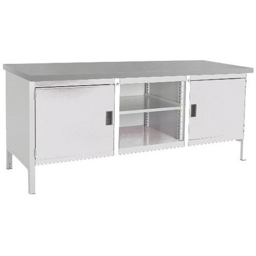 Dílenský stůl Bott Cubio Storage, 84 x 200 x 75 cm, 2 skříňky, police, multiplex/linoleum