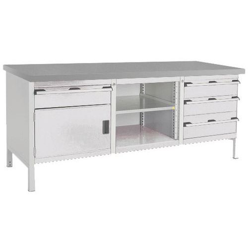 Dílenský stůl Bott Cubio Storage, 84 x 200 x 75 cm, 1 skříňky, 4 zásuvky, otevřený prostor s policí