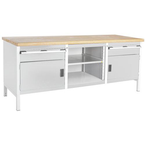 Dílenský stůl Bott Cubio Storage, 84 x 200 x 75 cm, 2 skříňky, 2 zásuvky, otevřený prostor s policí
