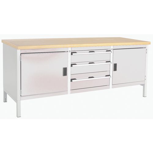 Dílenský stůl Bott Cubio Storage, 84 x 200 x 75 cm, 2 skříňky, 3 zásuvky, multiplex/linoleum