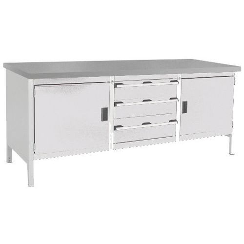Dílenský stůl Bott Cubio Storage, 84 x 200 x 75 cm, 2 skříňky, 3 zásuvky, multiplex/linoleum