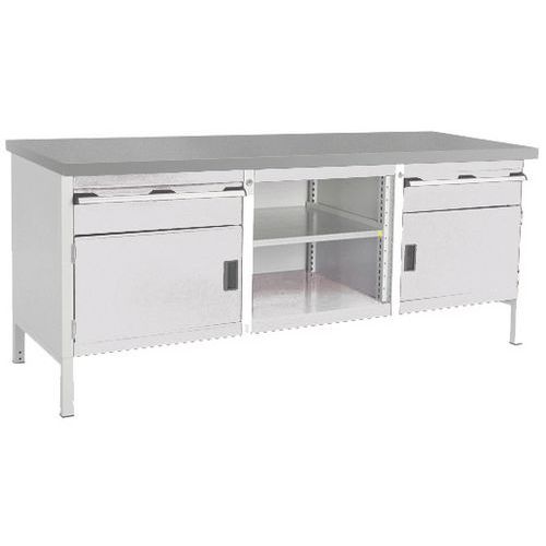 Dílenský stůl Bott Cubio Storage, 84 x 200 x 75 cm, 2 skříňky, 2 zásuvky, otevřený prostor s policí