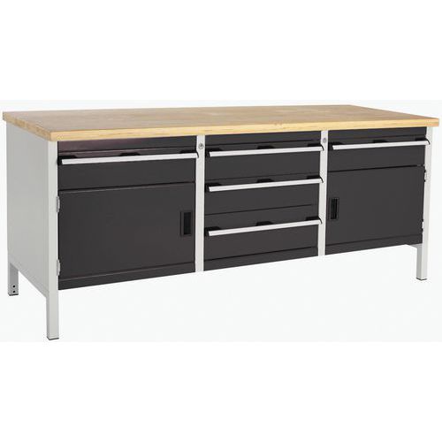Dílenský stůl Bott Cubio Storage, 84 x 200 x 75 cm, 2 skříňky, 5 zásuvek, multiplex/linoleum