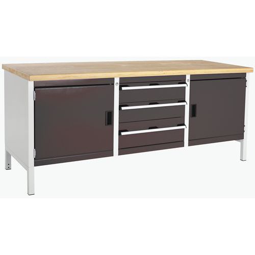 Dílenský stůl Bott Cubio Storage, 84 x 200 x 75 cm, 2 skříňky, 3 zásuvky, multiplex/linoleum