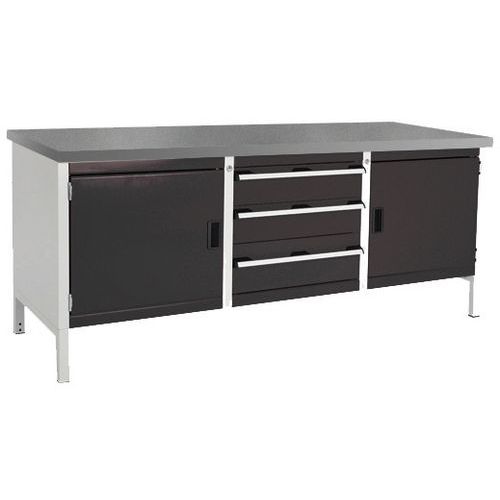 Dílenský stůl Bott Cubio Storage, 84 x 200 x 75 cm, 2 skříňky, 3 zásuvky, multiplex/linoleum