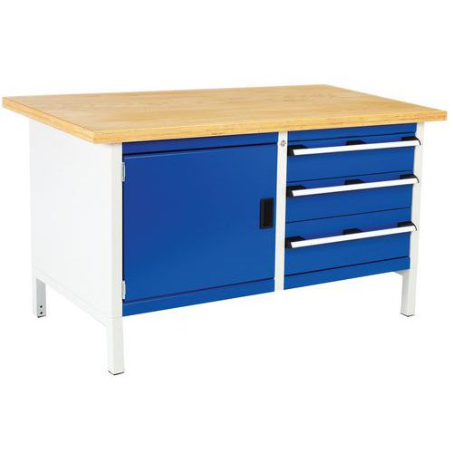 Dílenský stůl Bott Cubio Storage, 84 x 150 x 75 cm, 3 zásuvky, skříňka, linoleum/multiplex