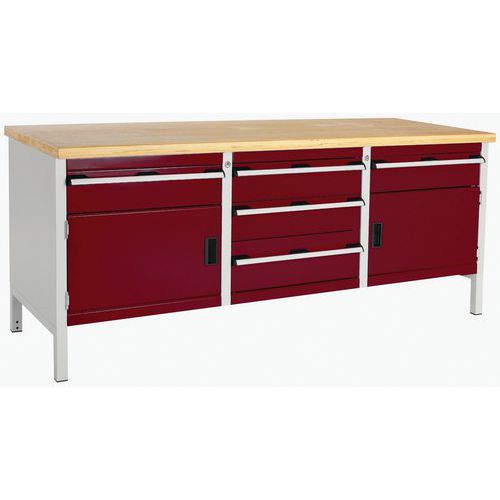 Dílenský stůl Bott Cubio Storage, 84 x 200 x 75 cm, 2 skříňky, 5 zásuvek, multiplex/linoleum