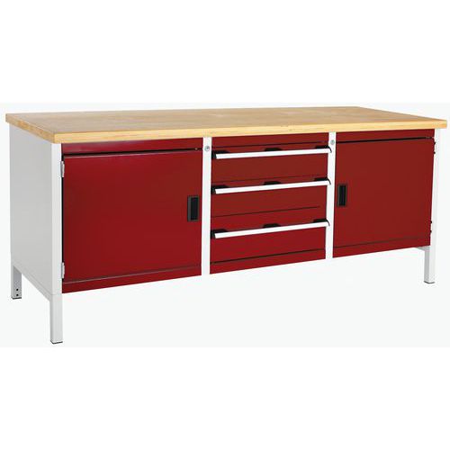 Dílenský stůl Bott Cubio Storage, 84 x 200 x 75 cm, 2 skříňky, 3 zásuvky, multiplex/linoleum