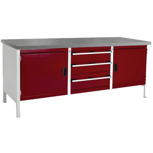 Dílenský stůl Bott Cubio Storage, 84 x 200 x 75 cm, 2 skříňky, 3 zásuvky, multiplex/linoleum