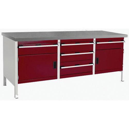 Dílenský stůl Bott Cubio Storage, 84 x 200 x 75 cm, 2 skříňky, 5 zásuvek, multiplex/linoleum