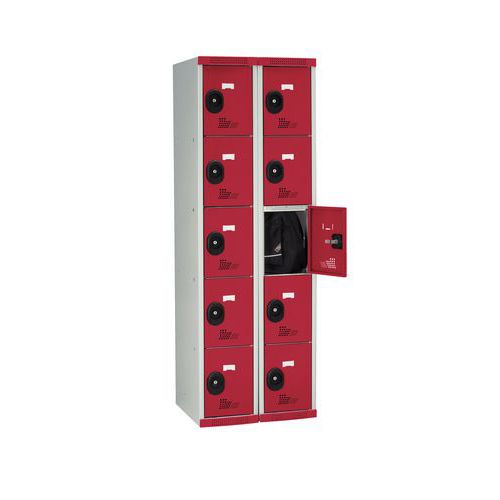 Svařované šatní skříně Acial, 2 sloupce, 10 boxů, 300 mm, cylindrický zámek