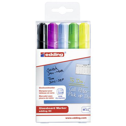 Set popisovačů Edding 90 pro tmavé skleněné tabule, 5 ks