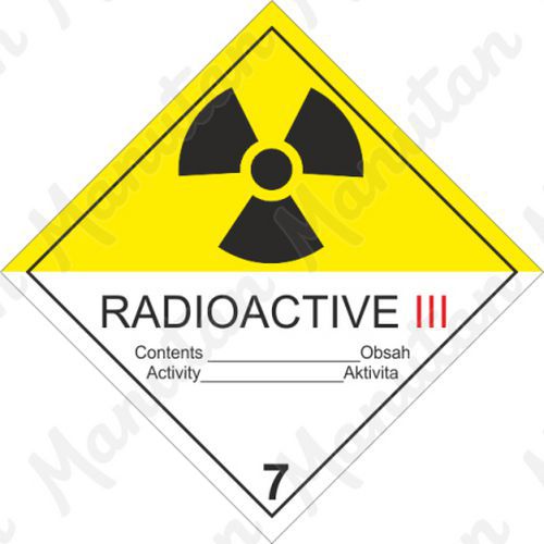 Radioaktivní látka kat. III. č. 7C, samolepka 100 x 100 x 0,1 mm