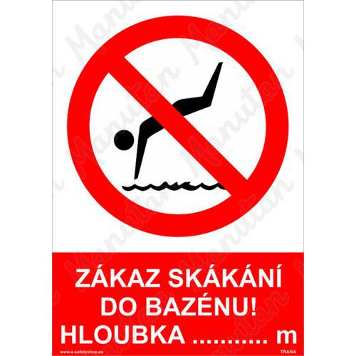 Zákaz skákání do bazénu hloubka m, plast 210 x 297 x 2 mm A4