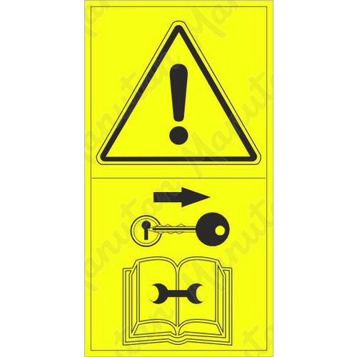 Výstražné tabulky - Výstraha před opravou, seřizováním nebo údržbou zajistěte stroj proti spuštění