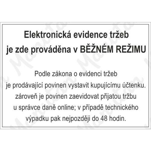 Elektronická evidence tržeb EET, samolepka 297 x 210 x 0,1 mm A4