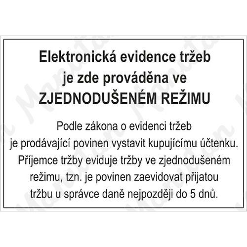 Informační tabulky - Elektronická evidence tržeb EET