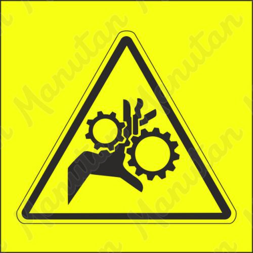 Výstražná tabulka - Výstraha nebezpečí vtažení prstů ozubenými koly