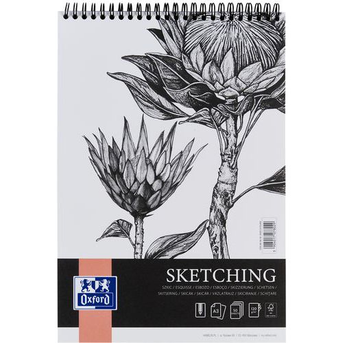 Blok kroužkový Oxford Sketching A3, s horní spirálou, 120 g/m²