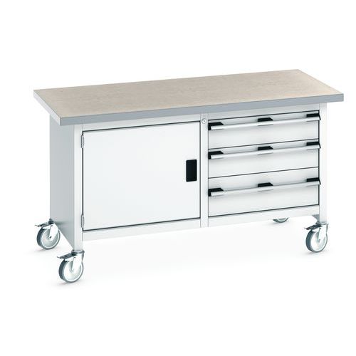 Mobilní dílenský stůl Bott Cubio Storage, 84 x 150 x 75 cm, 3 zásuvky, skříňka, multiplex/linoleum
