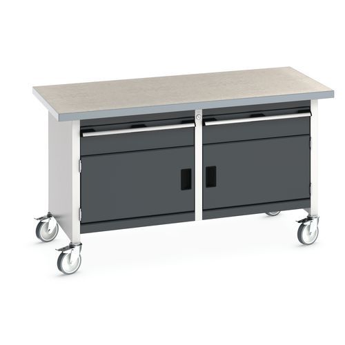 Mobilní dílenský stůl Bott Cubio Storage, 84 x 150 x 75 cm, 2 zásuvky, 2 skříňky, multiplex/linoleum