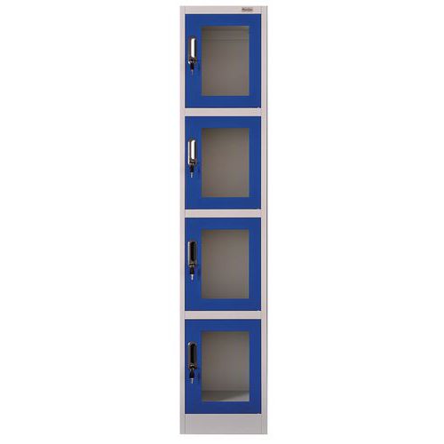 Montovaná šatní skříň Manutan s prosklenými dveřmi, 4 boxy, cylindrický zámek
