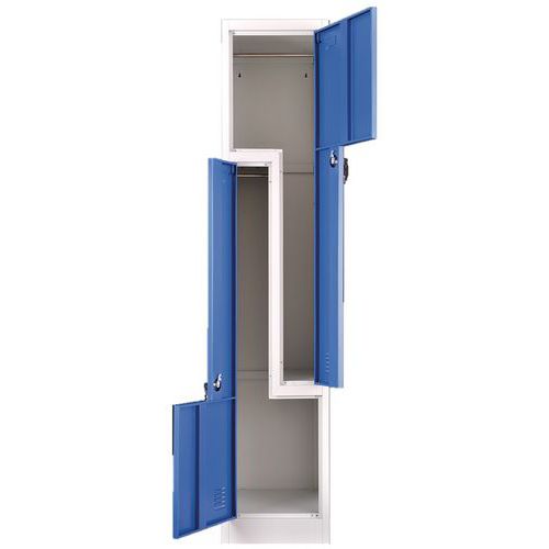 Montovaná šatní skříň Manutan Expert, dveře Z, 2 oddíly, cylindrický zámek, šedá/modrá